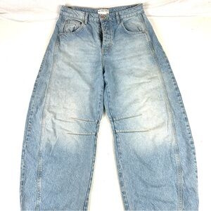 We The Free Good Luck Mid Rise Barrel Leg Blue Jeans Size 28 W29 L26 Button Fly